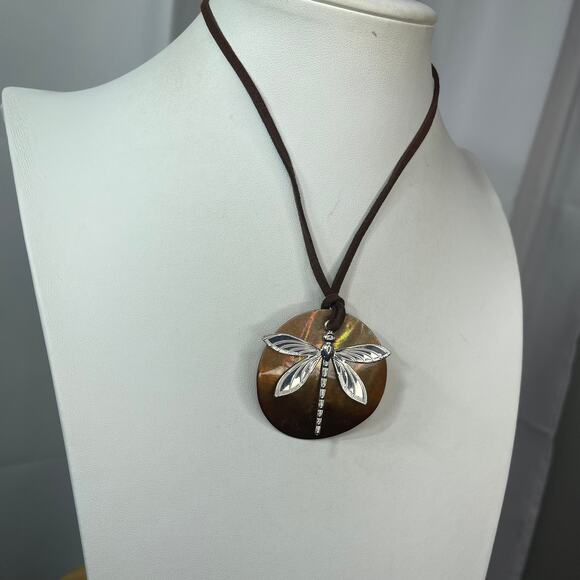 The Unbranded Brand Jewelry - Firefly pendant necklace costume jewelry brown suede cord mop mother of pearl